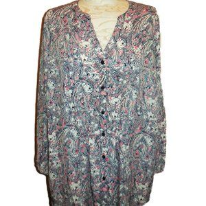 Blouse button-down 14W shirt Paisley Print Crepe relaxed top long sleeve